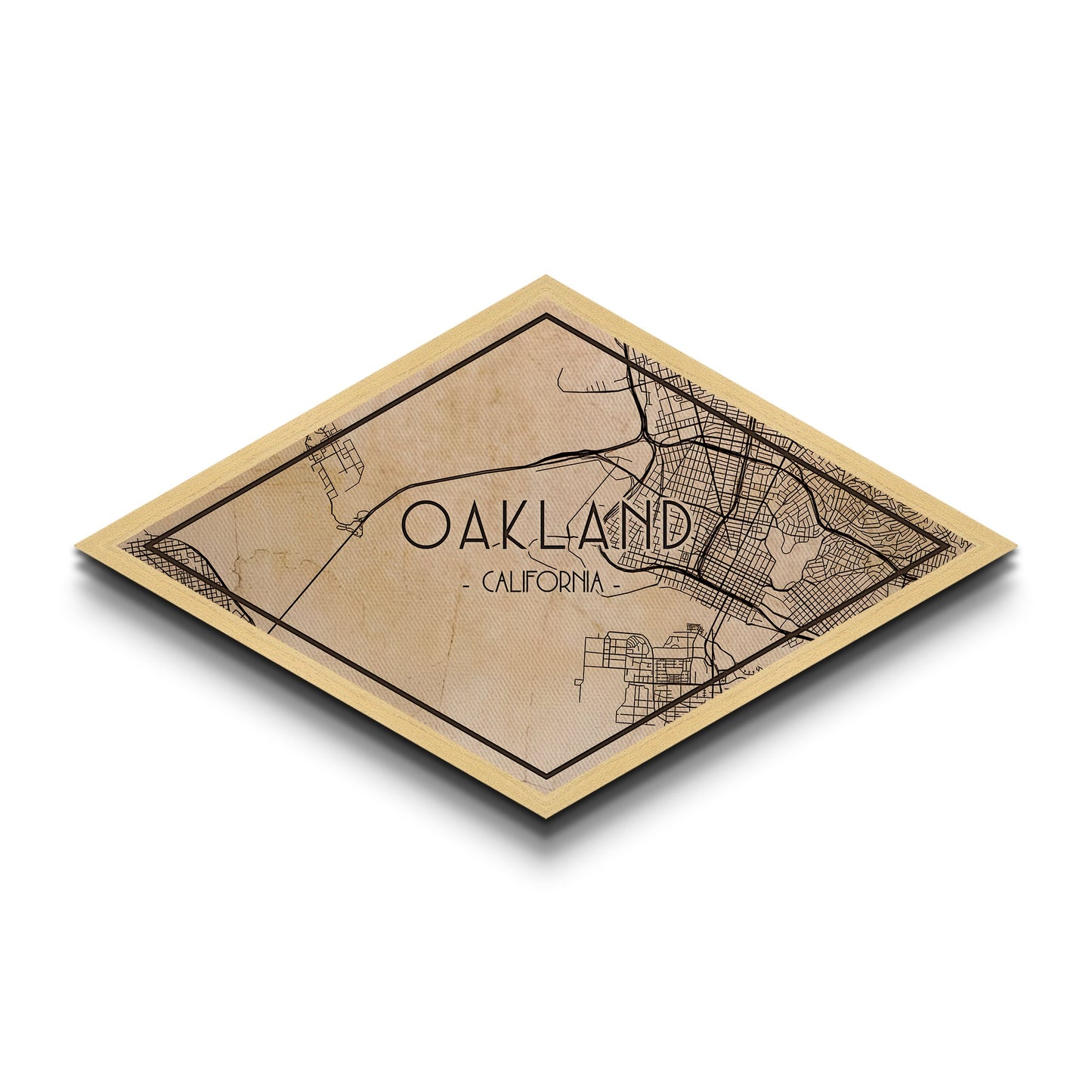 Oakland Diamond Shaped City Map, Custom Diamond Shaped Wall Art, City Map Canvas