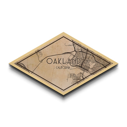 Oakland Diamond Shaped City Map, Custom Diamond Shaped Wall Art, City Map Canvas