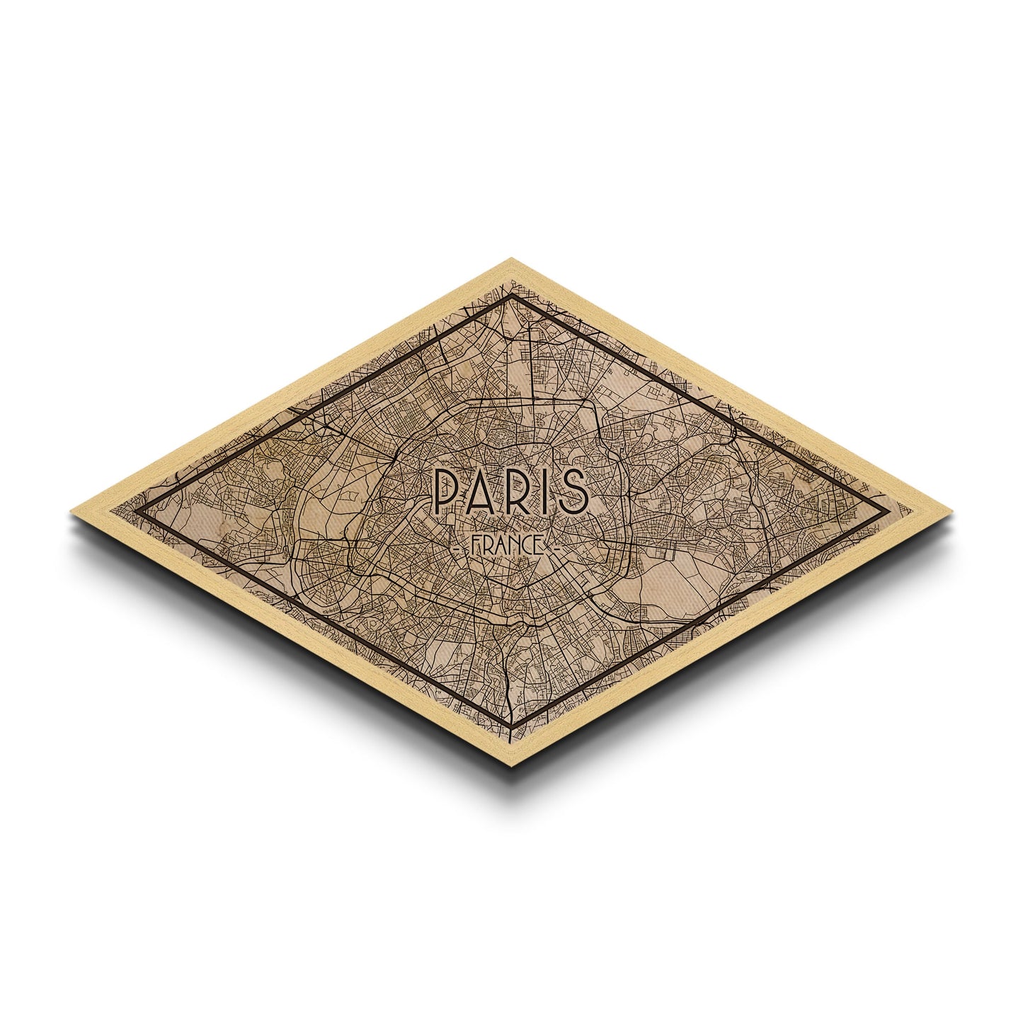 Paris - France Diamond Shaped City Map, Custom Diamond Shaped Wall Art, City Map Canvas