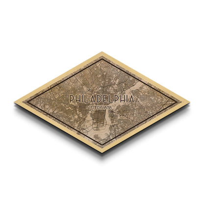 Philadelphia Diamond Shaped City Map, Custom Diamond Shaped Wall Art, City Map Canvas