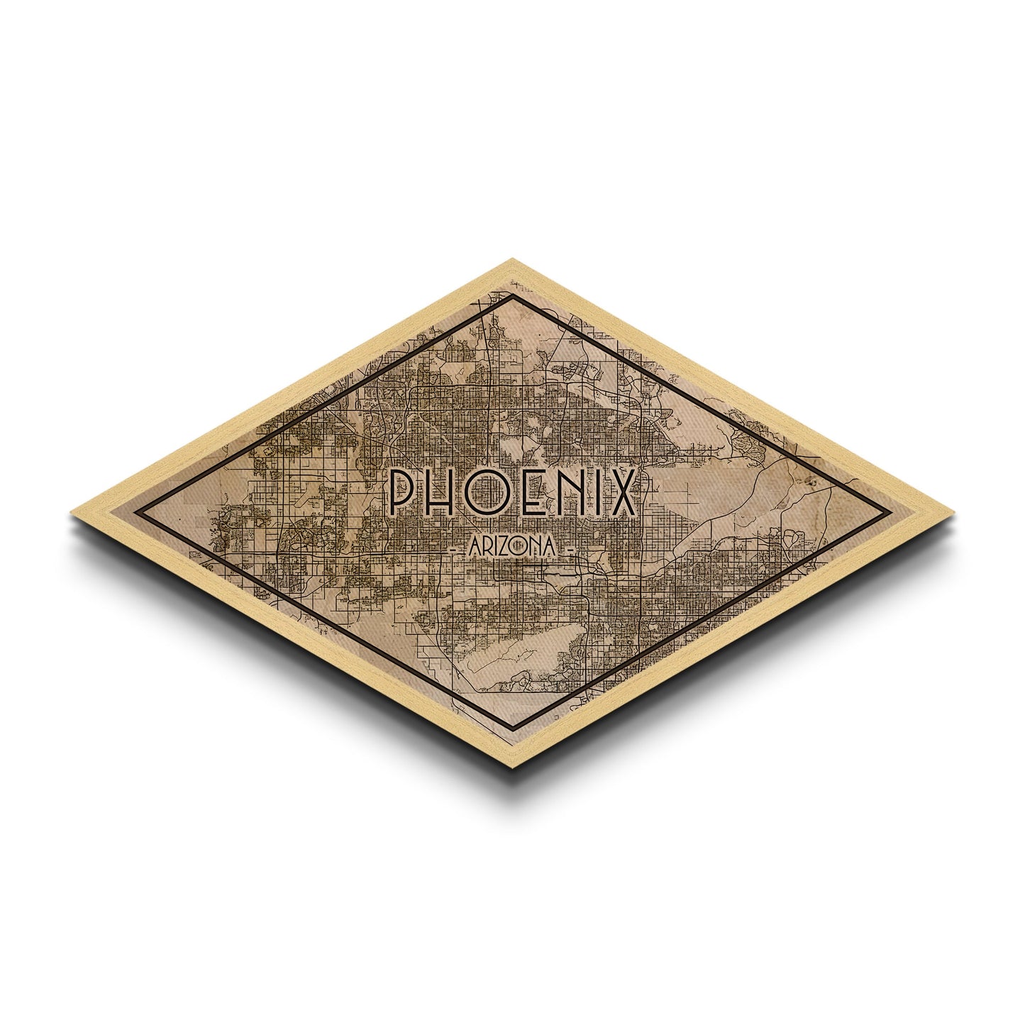 Phoenix Diamond Shaped City Map, Custom Diamond Shaped Wall Art, City Map Canvas