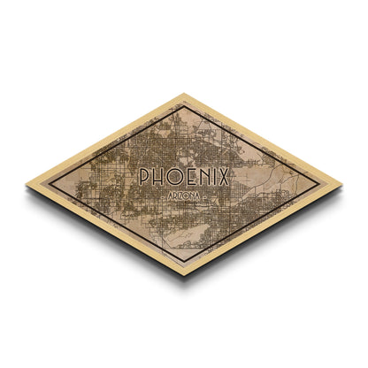 Phoenix Diamond Shaped City Map, Custom Diamond Shaped Wall Art, City Map Canvas