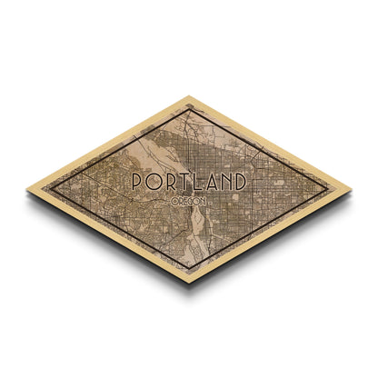 Portland Diamond Shaped City Map, Custom Diamond Shaped Wall Art, City Map Canvas