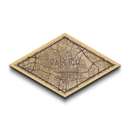 Raleigh Diamond Shaped City Map, Custom Diamond Shaped Wall Art, City Map Canvas