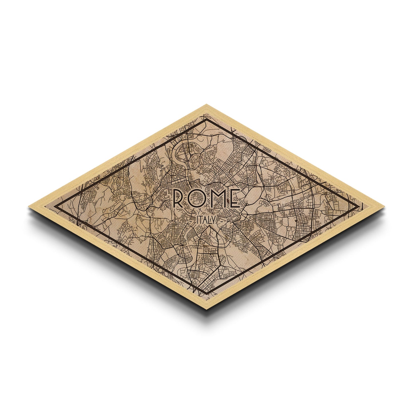 Rome - Italy Diamond Shaped City Map, Custom Diamond Shaped Wall Art, City Map Canvas