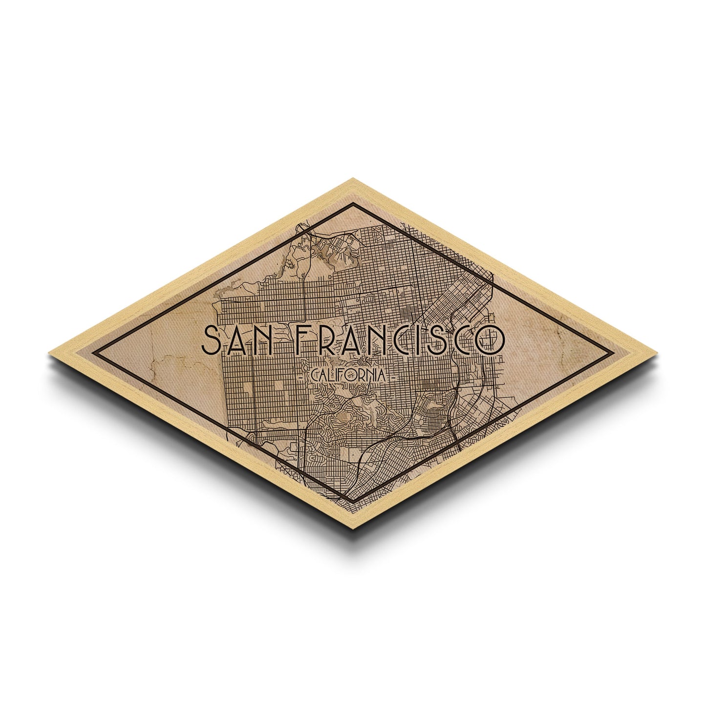 San Francisco Diamond Shaped City Map, Custom Diamond Shaped Wall Art, City Map Canvas