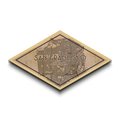 San Francisco Diamond Shaped City Map, Custom Diamond Shaped Wall Art, City Map Canvas