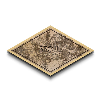 Seoul - South Korea Diamond Shaped City Map, Custom Diamond Shaped Wall Art, City Map Canvas
