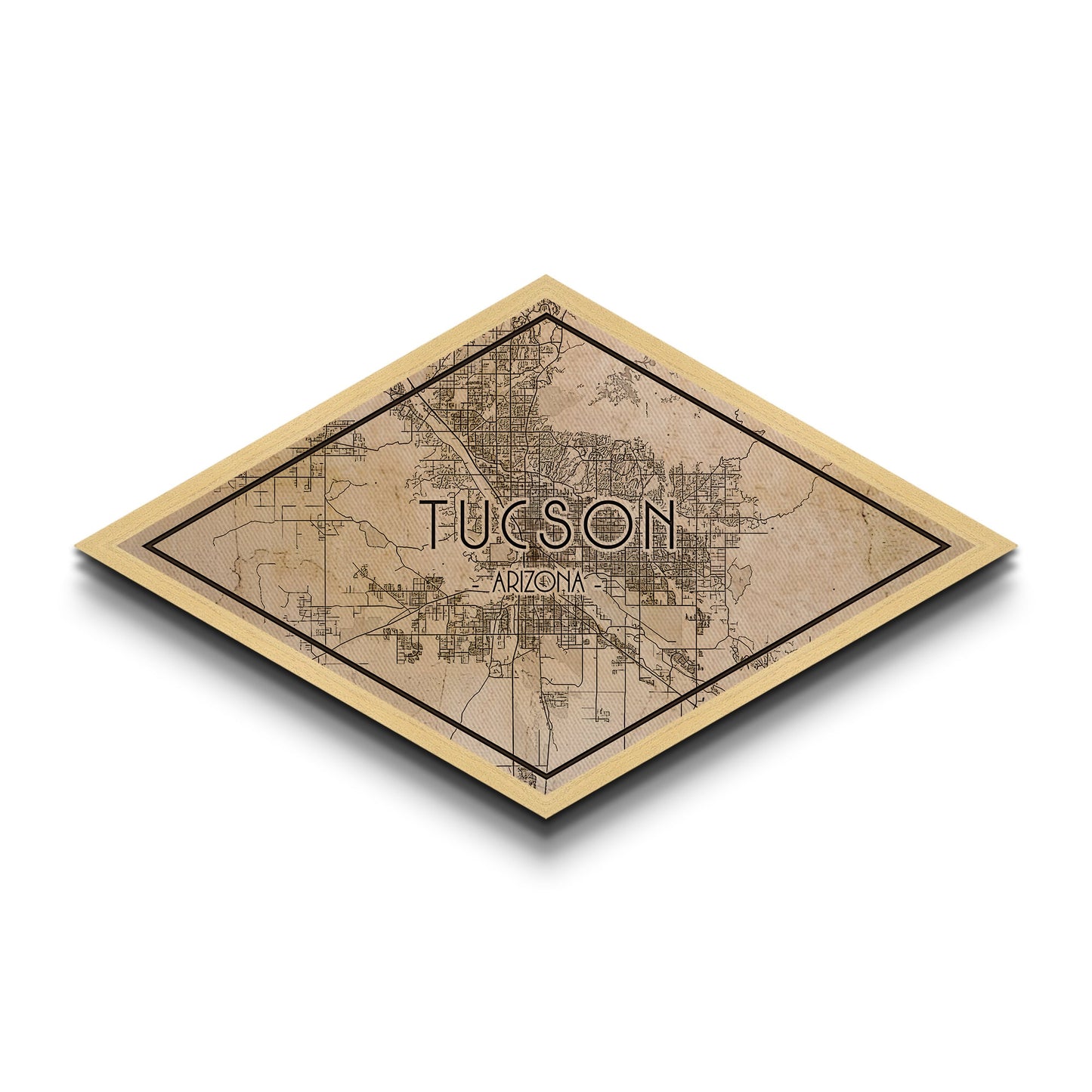 Tucson Diamond Shaped City Map, Custom Diamond Shaped Wall Art, City Map Canvas