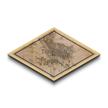 Tucson Diamond Shaped City Map, Custom Diamond Shaped Wall Art, City Map Canvas