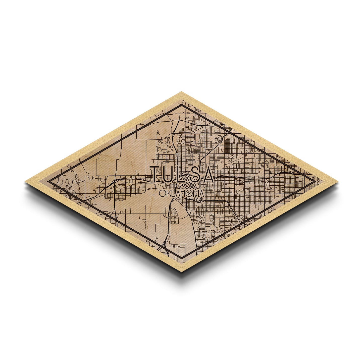 Tulsa Diamond Shaped City Map, Custom Diamond Shaped Wall Art, City Map Canvas