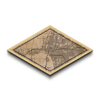 Tulsa Diamond Shaped City Map, Custom Diamond Shaped Wall Art, City Map Canvas