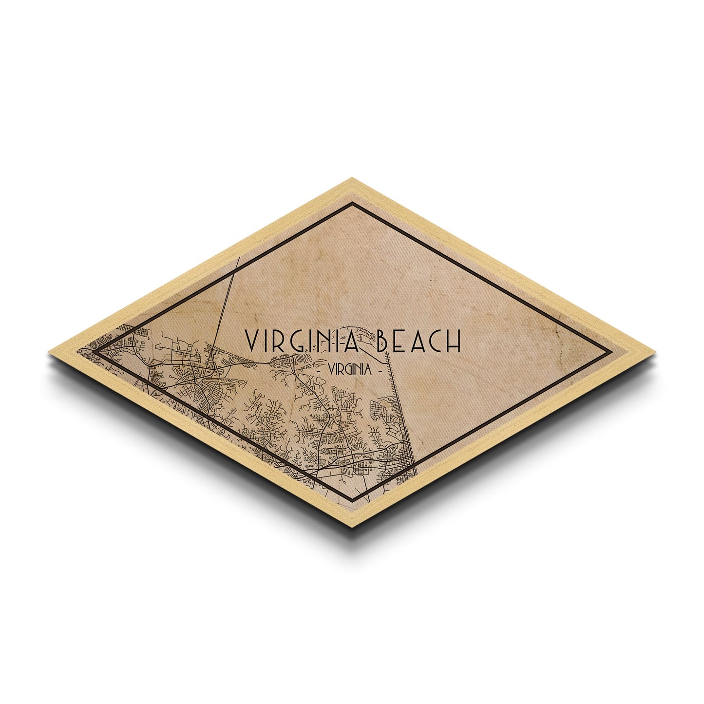 Virginia Beach Diamond Shaped City Map, Custom Diamond Shaped Wall Art, City Map Canvas