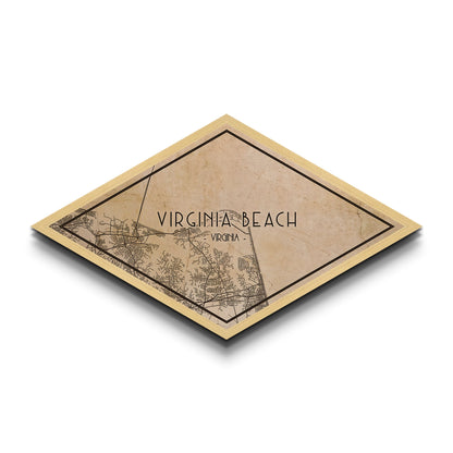 Virginia Beach Diamond Shaped City Map, Custom Diamond Shaped Wall Art, City Map Canvas