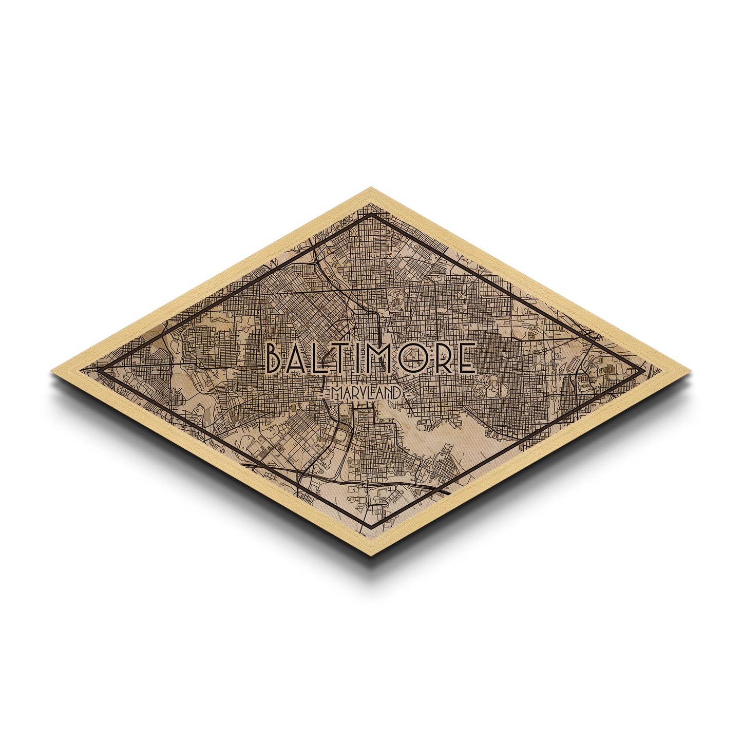 Baltimore Diamond Shaped City Map, Custom Diamond Shaped Wall Art, City Map Canvas