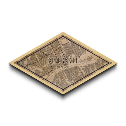 Detroit Diamond Shaped City Map, Custom Diamond Shaped Wall Art, City Map Canvas
