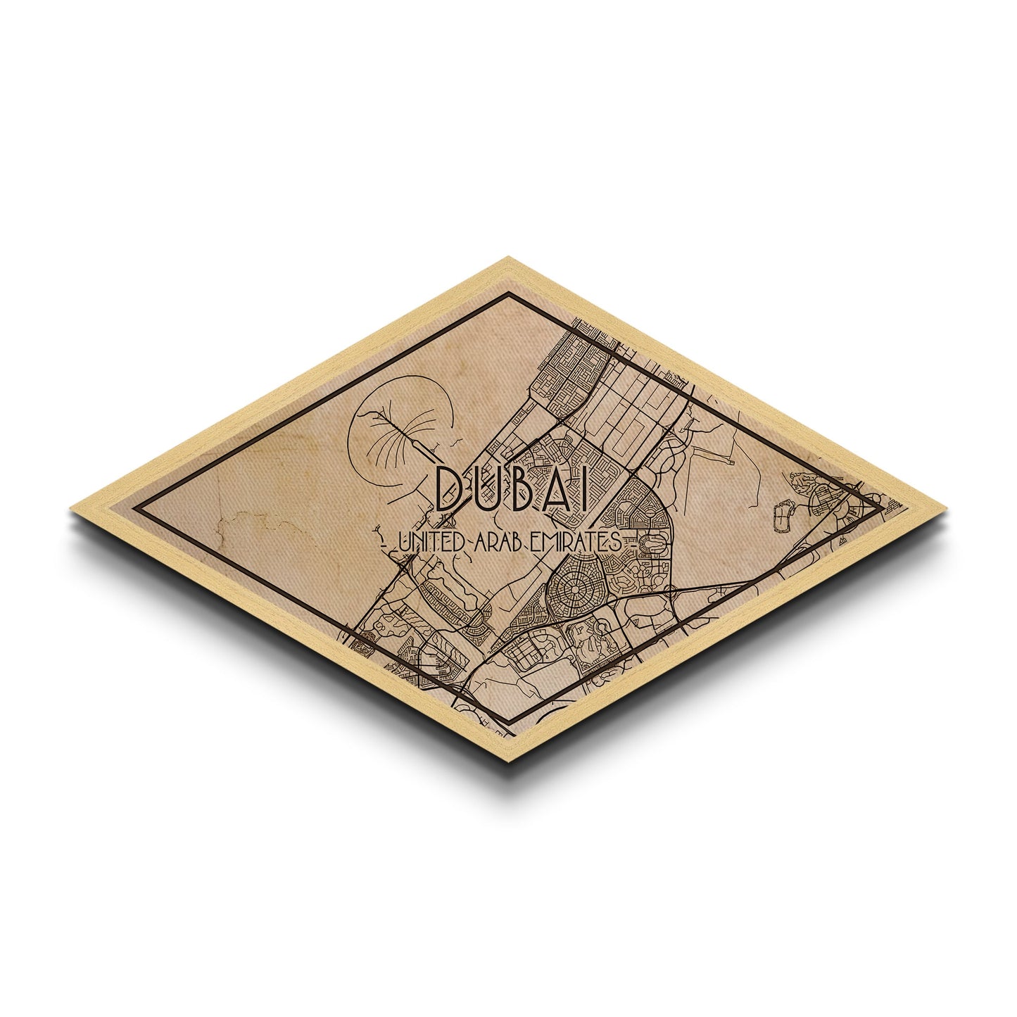 Dubai - UAE Diamond Shaped City Map, Custom Diamond Shaped Wall Art, City Map Canvas