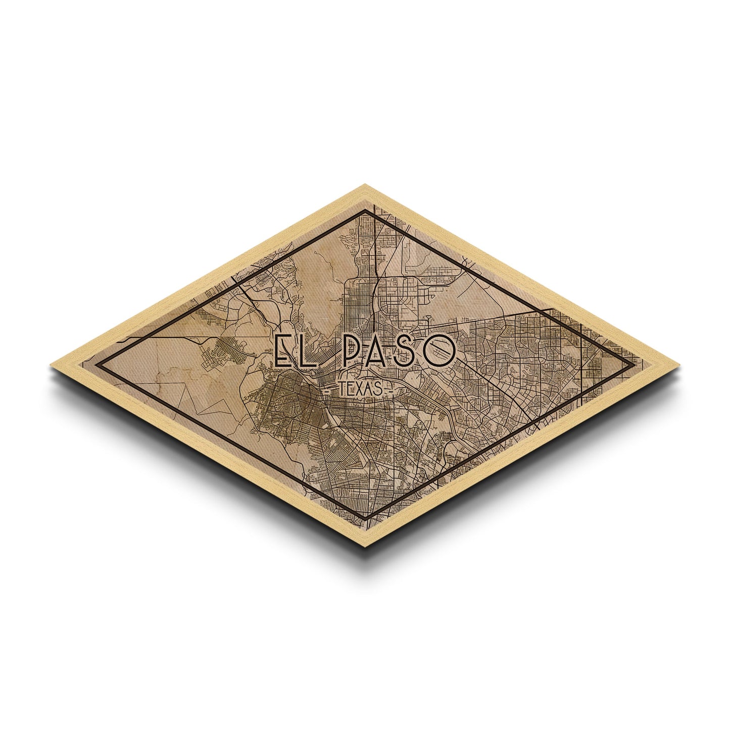 El Paso Diamond Shaped City Map, Custom Diamond Shaped Wall Art, City Map Canvas