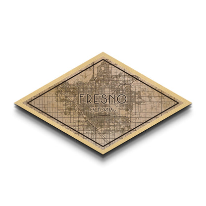 Fresno Diamond Shaped City Map, Custom Diamond Shaped Wall Art, City Map Canvas