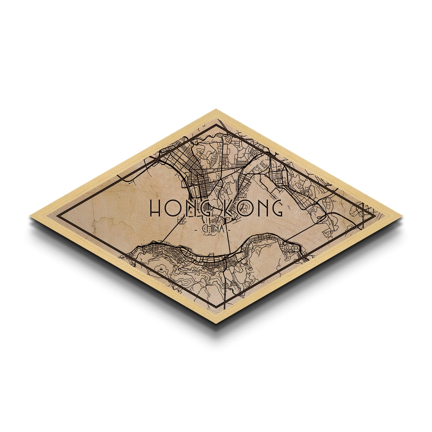 Hong Kong Diamond Shaped City Map, Custom Diamond Shaped Wall Art, City Map Canvas
