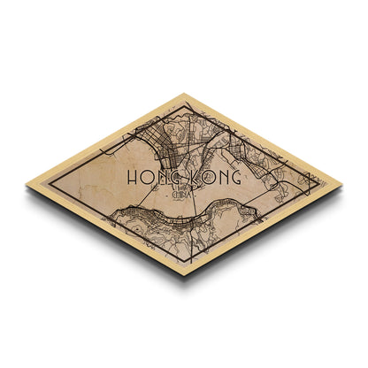 Hong Kong Diamond Shaped City Map, Custom Diamond Shaped Wall Art, City Map Canvas