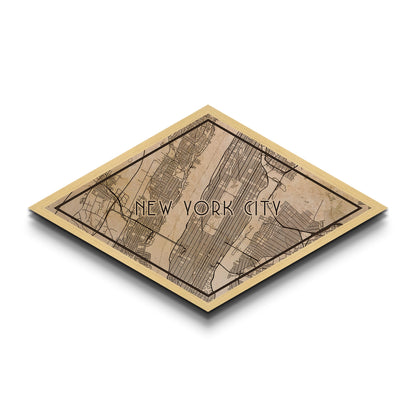 New York Diamond Shaped City Map, Custom Diamond Shaped Wall Art, City Map Canvas