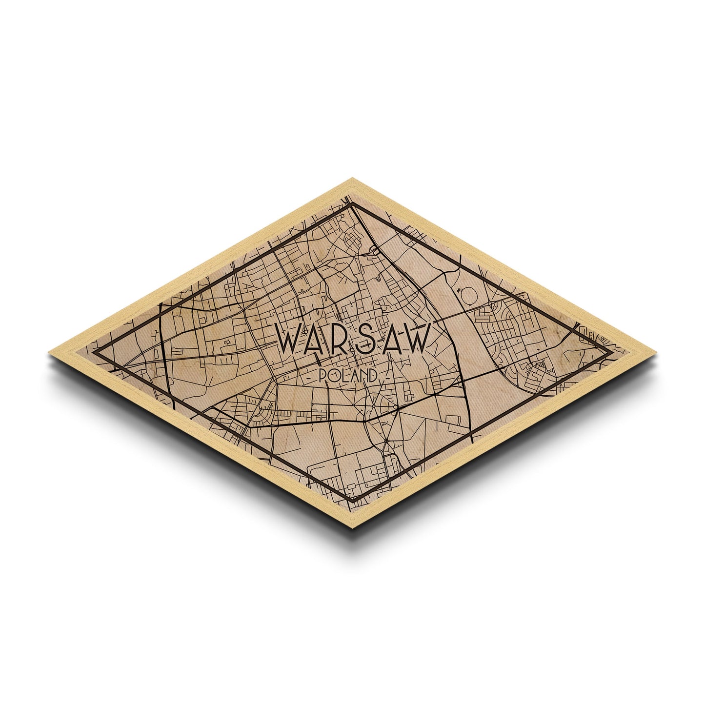 Warsaw - Poland Diamond Shaped City Map, Custom Diamond Shaped Wall Art, City Map Canvas