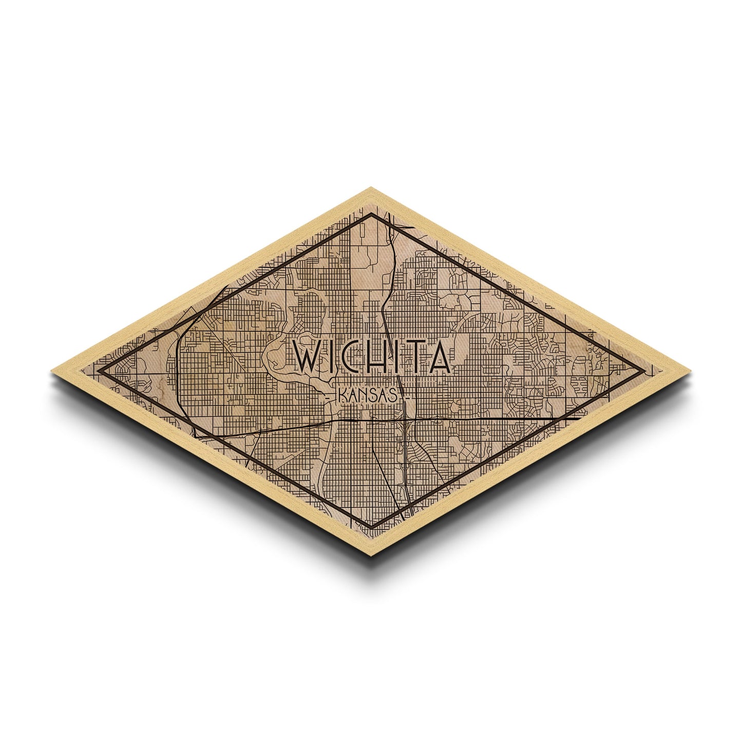 Wichita Diamond Shaped City Map, Custom Diamond Shaped Wall Art, City Map Canvas