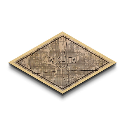 Wichita Diamond Shaped City Map, Custom Diamond Shaped Wall Art, City Map Canvas