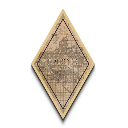 Fresno Diamond Shaped Travel Poster, Custom Diamond Shaped Wall Art, City Map Canvas