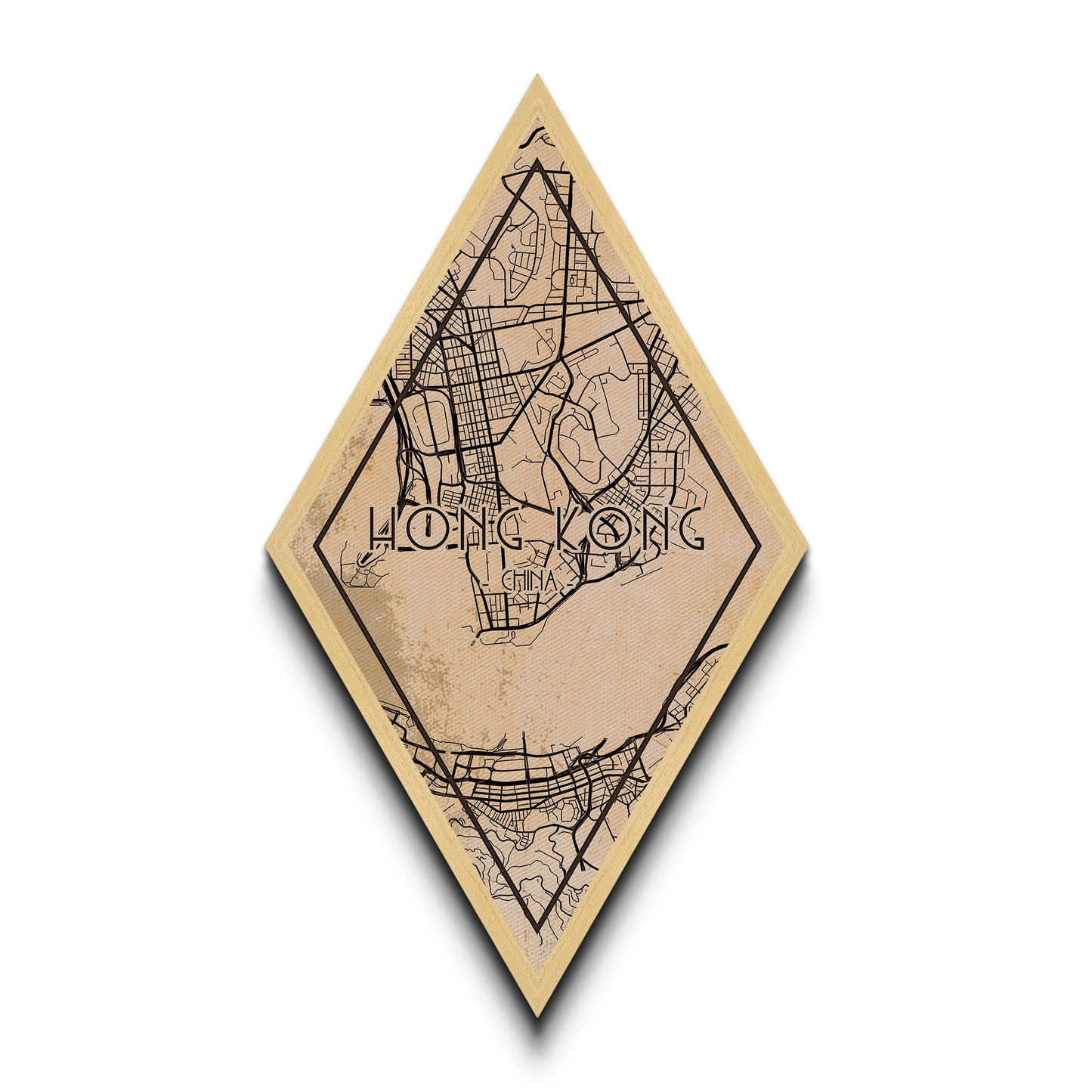 Hongkong-Reiseposter in Rautenform, individuelle Wanddekoration in Rautenform, Stadtplan auf Leinwand