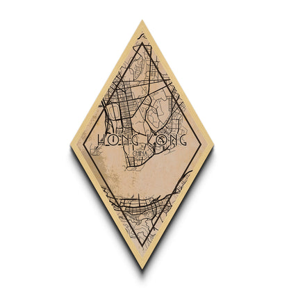 Hongkong-Reiseposter in Rautenform, individuelle Wanddekoration in Rautenform, Stadtplan auf Leinwand
