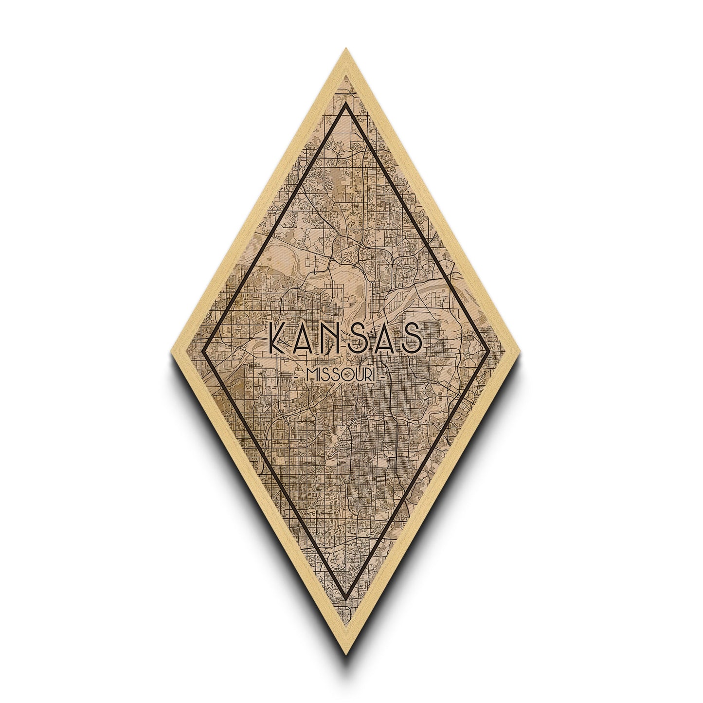 Kansas City Diamond Shaped Travel Poster, Custom Diamond Shaped Wall Art, City Map Canvas