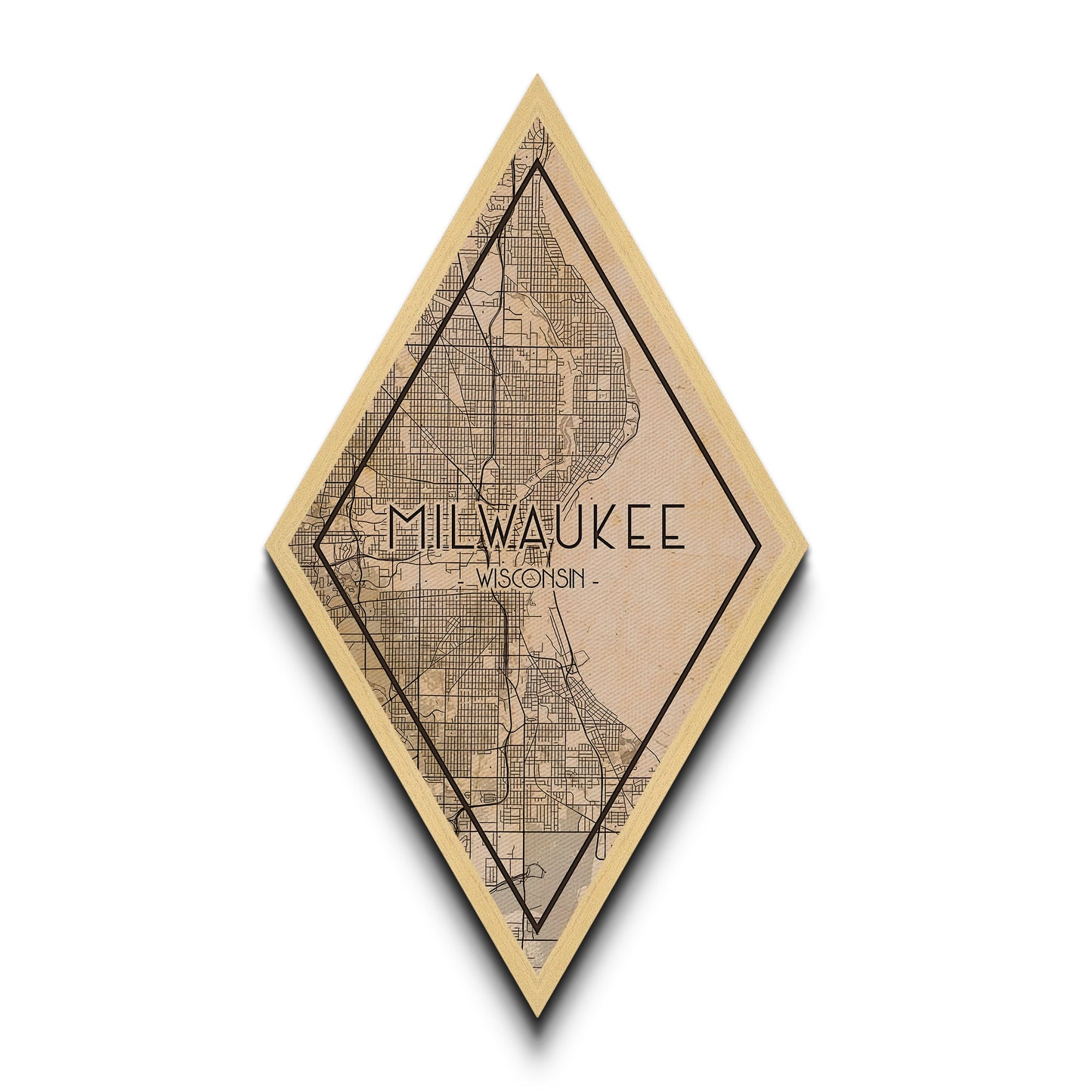 Milwaukee Diamond Shaped Travel Poster, Custom Diamond Shaped Wall Art, City Map Canvas