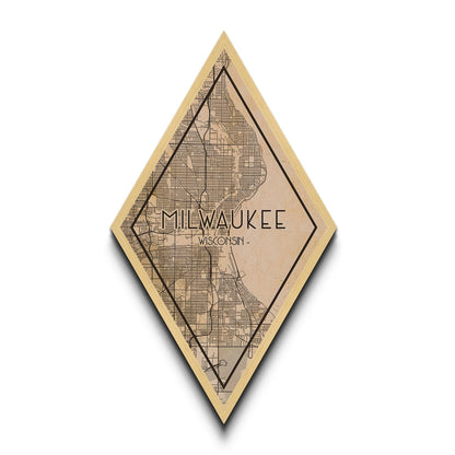Milwaukee Diamond Shaped Travel Poster, Custom Diamond Shaped Wall Art, City Map Canvas