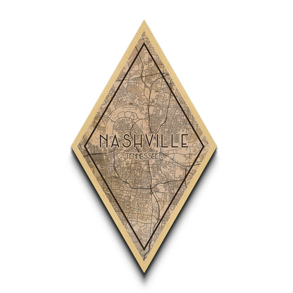 Nashville Diamond Shaped Travel Poster, Custom Diamond Shaped Wall Art, City Map Canvas