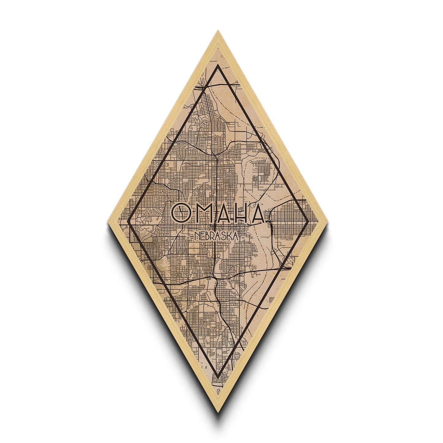 Omaha Diamond Shaped Travel Poster, Custom Diamond Shaped Wall Art, City Map Canvas
