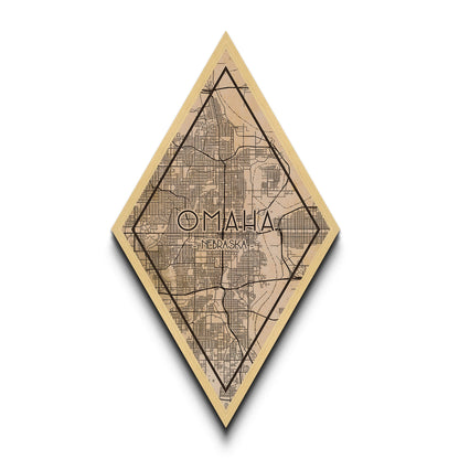 Omaha Diamond Shaped Travel Poster, Custom Diamond Shaped Wall Art, City Map Canvas