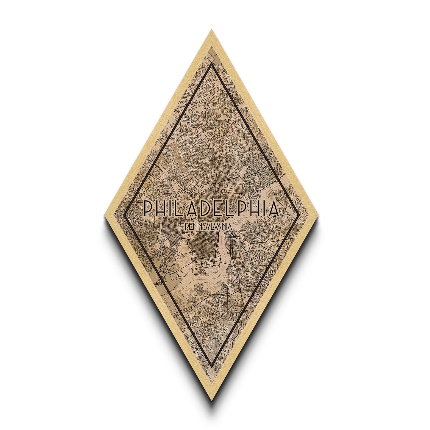 Philadelphia Diamond Shaped Travel Poster, Custom Diamond Shaped Wall Art, City Map Canvas