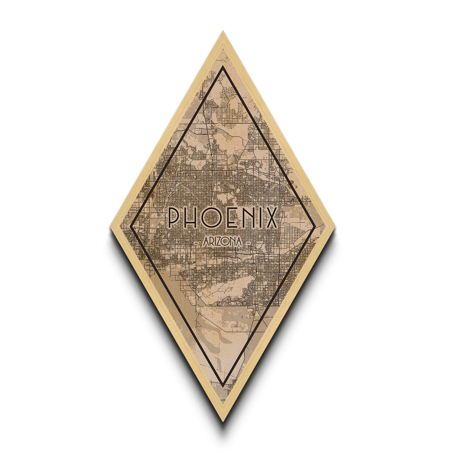 Phoenix Diamond Shaped Travel Poster, Custom Diamond Shaped Wall Art, City Map Canvas