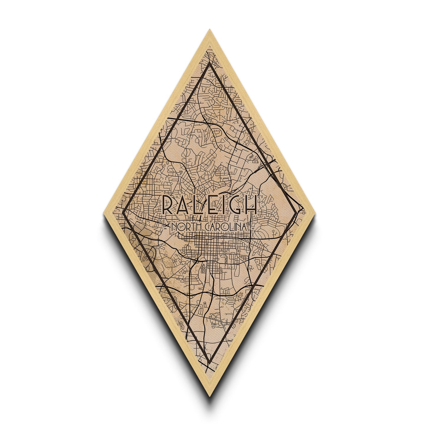Raleigh Diamond Shaped Travel Poster, Custom Diamond Shaped Wall Art, City Map Canvas