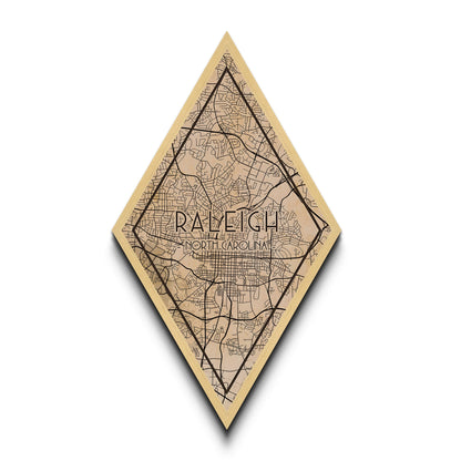 Raleigh Diamond Shaped Travel Poster, Custom Diamond Shaped Wall Art, City Map Canvas