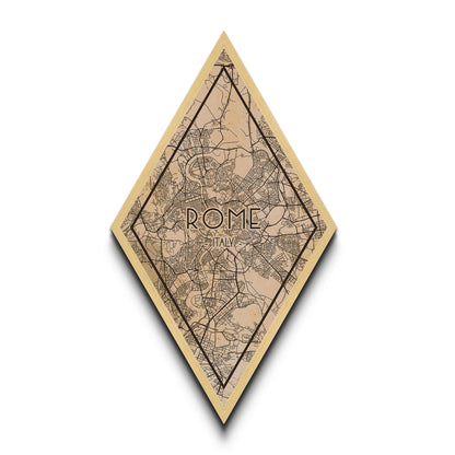 Rome - Italy Diamond Shaped Travel Poster, Custom Diamond Shaped Wall Art, City Map Canvas