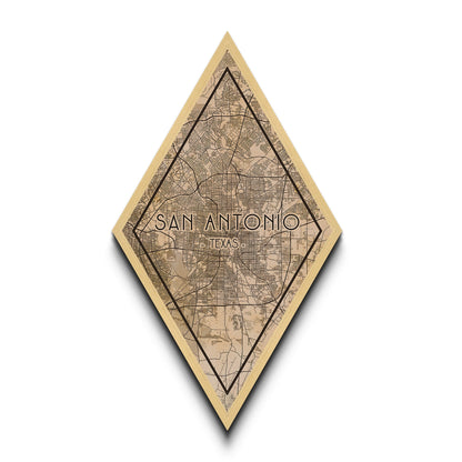 San Antonio Diamond Shaped Travel Poster, Custom Diamond Shaped Wall Art, City Map Canvas