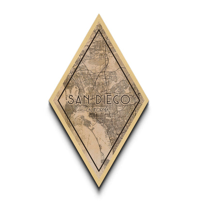 San Diego Diamond Shaped Travel Poster, Custom Diamond Shaped Wall Art, City Map Canvas