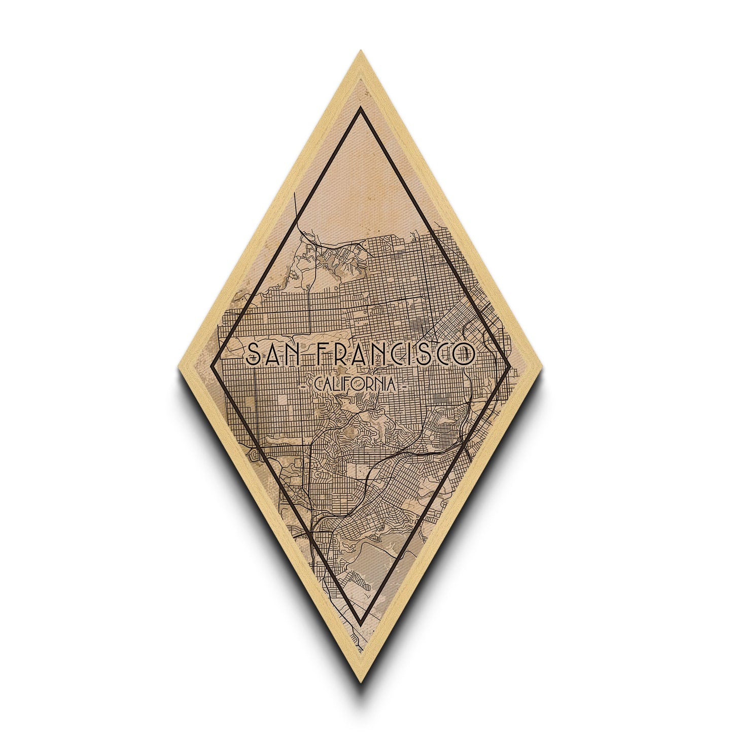 San Francisco Diamond Shaped Travel Poster, Custom Diamond Shaped Wall Art, City Map Canvas