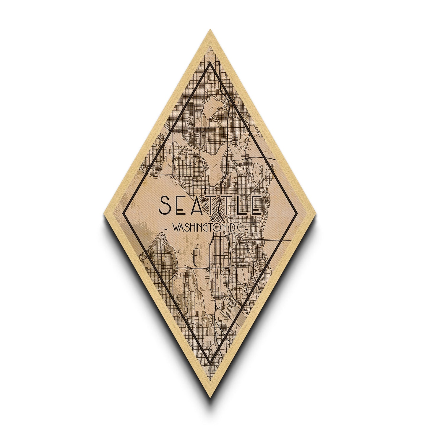 Seatle Diamond Shaped Travel Poster, Custom Diamond Shaped Wall Art, City Map Canvas