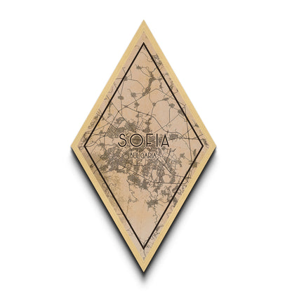 Sofia - Bulgaria Diamond Shaped Travel Poster, Custom Diamond Shaped Wall Art, City Map Canvas