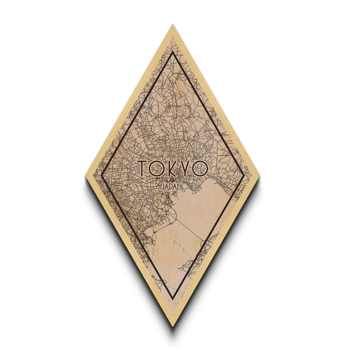 Tokyo - Japan Diamond Shaped Travel Poster, Custom Diamond Shaped Wall Art, City Map Canvas