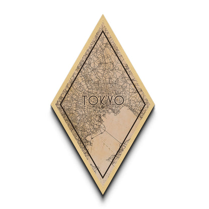 Tokyo - Japan Diamond Shaped Travel Poster, Custom Diamond Shaped Wall Art, City Map Canvas